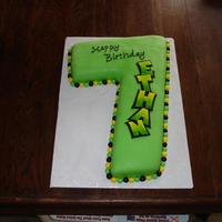 7Th Birthday I carved this 7 from a 12x18 cake, covered it in MMF and airbrushed the MMF letters.