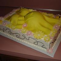 Baby Shower This was done with a half sports ball pan cake with two coconut snowballs covered in fondant to make the dress. Bees are MMF too.