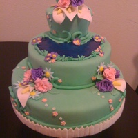Garden Bridal Shower Cake First time with gumpaste flowers but still need tons of work. I really liked the pond b/c i poured sugar out into the shape of how i wanted...