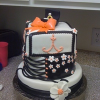 Kathy's Bridal Shower Cake Ok so I keep trying to turn these darn pics so sorry. Anyways this was my first try with Chocopan fondant so I wasnt really happy with it....