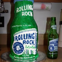 Rolling Rock Beer This is my first attempt at a 3D cake. It is 5 6" round cakes and 3 4" round cakes all hand drawn and piped in buttercream