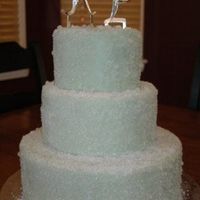 Second Wedding Cake All three layers are dummies covered in moss fondant and sugar crystals. They will beputting fresh white flowers on the top.