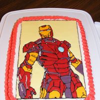 Ironman White cake with buttercream icing, Ironman is made with colorflow icing.