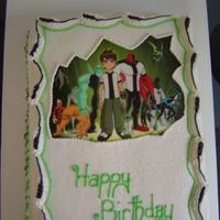 Ben 10 Cake White cake with BC frosting and image on top.