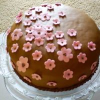 My Birthday Cake 8" round chocolate fudge cake filled with chocolate mousse and covered in MMF w/ MMF cherry blossoms