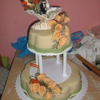 Orange Green Calla Wedding Cake 