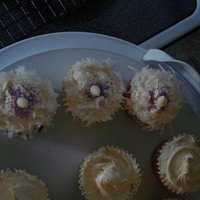 White Chocolate Cupcakes. not a great picture, but these where white chocolate coconut cupcakes for a cupcake party here in town. Purple sprinkles with white...