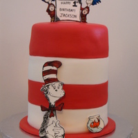 Cat In The Hat Gum paste characters painted with food coloring.