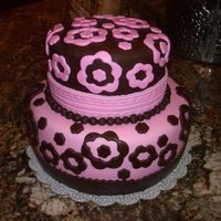Pink And Brown Fondant Flowers My very first fondant cake. MMF, used cocoa powder to get the chocolate brown color fondant.