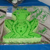 Frog Cake I made this frog cake for a friends son's 1st birthday. I found a unique frog pin on line which inspired the shape and used 2 cake...