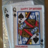 21St Birthday Blackjack (21) Cake Made for my daughter's 21st Birthday. Queen of Spades is made using a frozen buttercream transfer (that took 3 1/2 hours to draw).