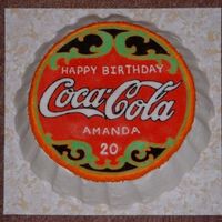 Coca Cola Bottle Top Frozen Buttercream Transfer. Design was made to match a Coke napkin dispenser for a collector of Coca-Cola memorabilia.