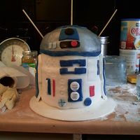 R2D2 my friend and i did this for her partners birthday...we couldnt eat it afterwards..took us ages..and was our first ever attempt at a cake...