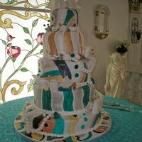 Ribbons And Pearls Mosaic Rolled Fondant and Gumpaste decorations, all hand painted. Wasn't sure about the bride's choice for colors on this one, but I...