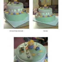 Baby Shower Cake.... this is all carrot cake with cream cheese frosting covered in fondant. the decorations are made from fondant and then covered in luster...