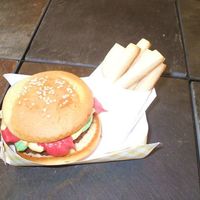 Hamburger And Fries! Hamburger and fries. Hamburger is a brownie and fries are cookies. I got the idea from someone here in cakecentral. Thanks!