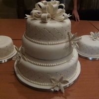 White And Silver Wedding Cake 