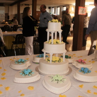 60Th Anniversary Cake 14 10 6 tiers with 7 10 inch heart satelite cakes. WASC and versions of chocolate and strawberry. The hearts were to match the birthstone...