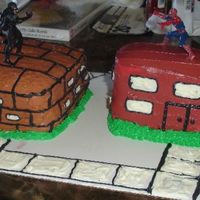 Spiderman Two buildings, one vanilla, one chocolate, both iced in buttercream...spiderman toys on top. This was for my neighbors son, he turned 4 in...