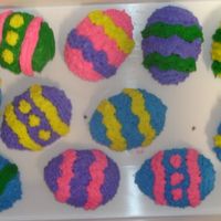 Easter Eggs Moist chocolate cake, decorated to look like easter eggs. For my sons preschool class.