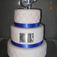 Blue And Silver Wedding Cake This was my first wedding cake! The theme was blue and silver. They loved it!