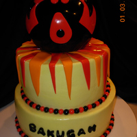 Bakugan Cake My son wanted a Bakugan Cake! I had no idea how to do that. So this is what I came up with=) Bakugan ball made out of rice krispie treats...
