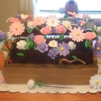 Dscf3002.jpg Chocolate cake with chocolate mousse covered with fondant. Fondant/Gum paste flowers. Oreos for the dirt.