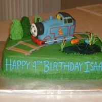 Thomas The Train Birthday This cake was made for a 4th birthday. The shoot cake was frosted in buttercream with the pond made by dying piping gel blue. The fish are...
