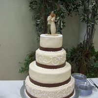 Kamphaus Wedding red velvet cake covered with ivory fondant. Scroll work was with royal icing.