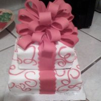 Holiday Present Cake Done with fondant, powder sugar sprinkled for a "snow dust" effect