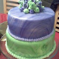 Purple And Green Birthday Cake simple fondant cake, added more color during the fondant mixing to get marbel effect, topped with simple flowers and sprinkles