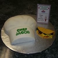 Chef's Hat With Taco Chef's hat is french vanilla pound cake covered with fondant - made in Wilton cupcake pan. Taco, lettuce and cheese are made from...