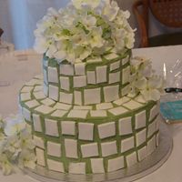 Cakes_009.jpg CSM. Jade BC with white fondant tiles. Flowers are silk. Another dummy cake for the bridal show.