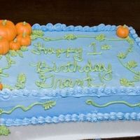 Fall Themed 1St Birthday Cake MMF pumpkins, BC frosting