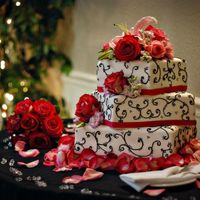 Yaw Wedding Black scrolls with pink ribbon