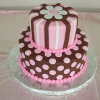 Pink And Brown Baby Shower Cake Chocolate cake with buttercream icing covered in pink and brown fondant.