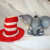 Dr. Seuss Hat And Elephant Fondant mixed with gumpaste sprayed with silk white dust.