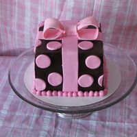 Brown And Pink Giftbox B/c with fondant spots and bow.
