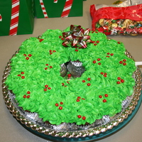 Cupcake Wreath This CCC is covered in BC and used Red Hots for the berries. I was short on time to make a big ribbon bow. Would have looked much better!