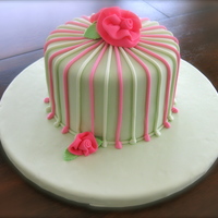 Pink And Green Stripes... Peggy Porschen inspired cake. Red velvet with white chocolate cream cheese icing. 6 inch round.