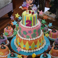 Dora And Boots Birthday 3-Tier Dora and Boots Birthday - 4", 6" and 8" rounds. French Vanilla Sponge cake with Vanilla Swiss Meringue Buttercream. I...