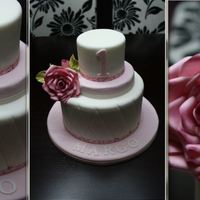 Pretty In Pink First Birthday 4", 6", and 8" rounds. Chocolate Cake with Strawberry Buttercream and Fresh Strawberries. Fondant Covered. Gumpaste Rose and...