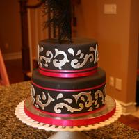 Masquerade Themed Birthday Cake 6" and 8" Rounds. Double-chocolate Fudge Cake with Chocolate-Fererro Rocher Swiss Meringue Buttercream Filling. Tiers covered in...