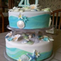 Tropical Birthday Top tier: Chocolate with peanut butter fudge frostingBottom tier: White cake with coconut Italian meringue buttercreamwhite chocolate...