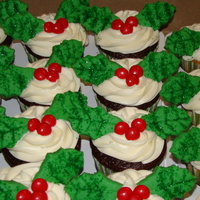 Holly Leaf Cupcakes Holly leaf cupcakes with sugar cookies as the holly leafs and M&M's as the berries. Got the idea from the Wilton website. Very...