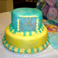 Baby Shower 2 This was for another friend's baby shower. I used Satin ice white fondant and scattered Turquoise coloring so that I could knead it by...