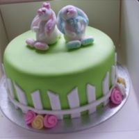 Cake For My Mil I made this cake to take on our visit to my MIL. 8" Maderia cover in fondant, fondant fence and ribbon roses. Bunnies made from...