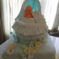 Bassinet Baby Shower This was my first time making a bassinet out of fondant.. The canopy was made with wires which I wrapped in blue ribbon and draped a piece...