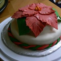 My First Poinsettia Cake I made this 2 tier poinsettia cake for a Wilton class. It is a yellow cake with raspberry filling. The flower, leaves and ribbon are...