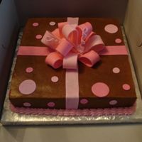 Pink And Brown Gift Box Another present cake for a bridal shower. Yellow cake with chocolate buttercream. Bow is gumpaste.